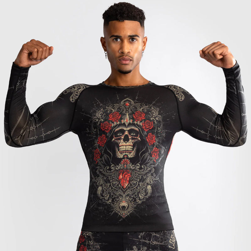 Santa Muerte 5.0 Langarm-Rashguard Tiefschwarz Gold 