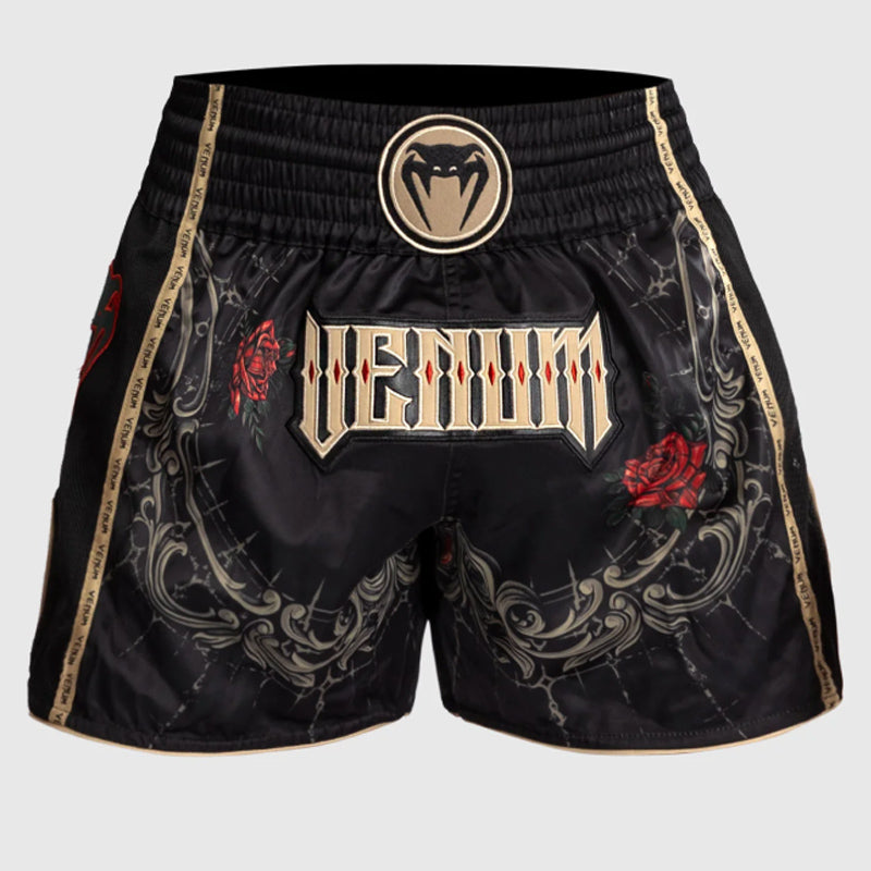 Santa Muerte 5.0 Muay Thai Shorts Tiefschwarz Gold 