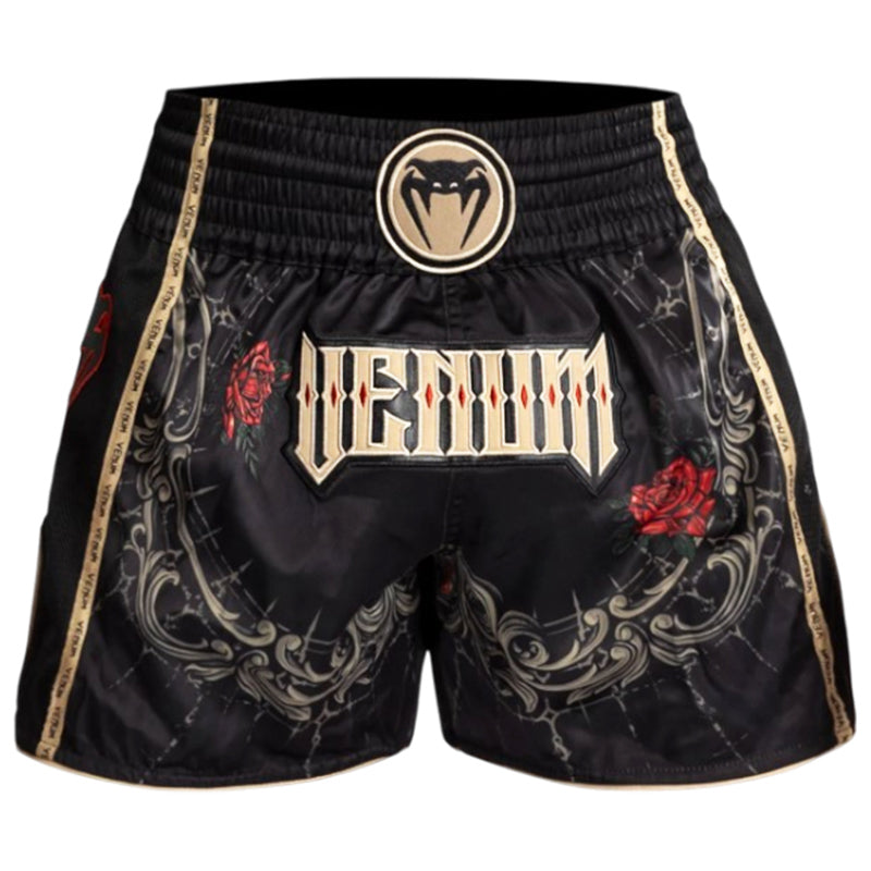 Santa Muerte 5.0 Muay Thai Shorts Tiefschwarz Gold 